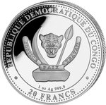 Pièce de monnaie en Argent 20 Francs g 31.1 (1 oz) Millésime 2023 Prehistoric Life Congo TITANOBOA