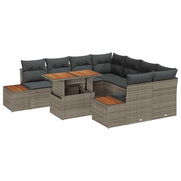 vidaXL Ensemble de salle à manger pour jardin 9 Pièces Gris  Marron