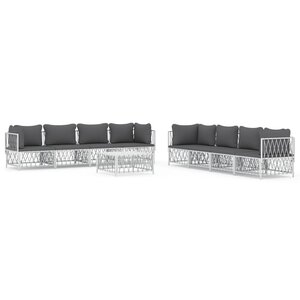 Salon de jardin meuble d'extérieur ensemble de mobilier avec coussins 9 pièces blanc acier 02_0018325