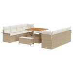 Ensemble de canapé jardin 11 pièces avec coussins beige en poly rotin acacia