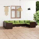 vidaXL Salon de jardin 9 Pièces avec coussins Résine tressée Marron