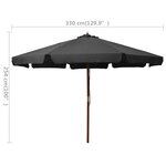 vidaXL Parasol avec mât en bois 330 cm Anthracite