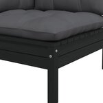 vidaXL Canapé d'angle de jardin avec coussins Noir Bois de pin massif