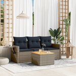 vidaXL Salon de jardin 4 Pièces avec coussins gris résine tressée