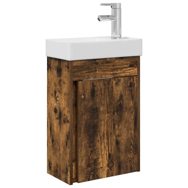 vidaXL Meuble de salle de bain avec robinet Chêne fumé