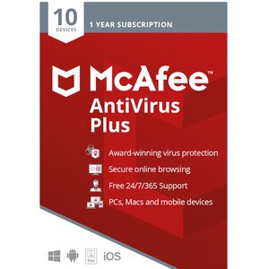 Mcafee antivirus plus - licence 1 an - 10 postes - a télécharger