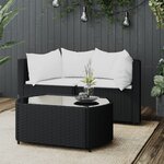 vidaXL Salon de jardin 3 Pièces avec coussins Noir Résine tressée