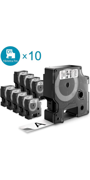 DYMO LabelManager Pack de 10 cassettes ruban D1  haute résistance  Noir/Blanc  19mm x 7m