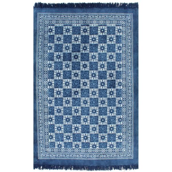 vidaXL Tapis Kilim Coton 120 x 180 cm avec motif Bleu
