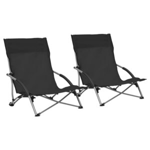 vidaXL Chaises de plage pliables lot de 2 Noir Tissu