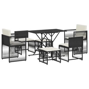 vidaXL Ensemble à manger de jardin coussins 7 Pièces noir résine tressée