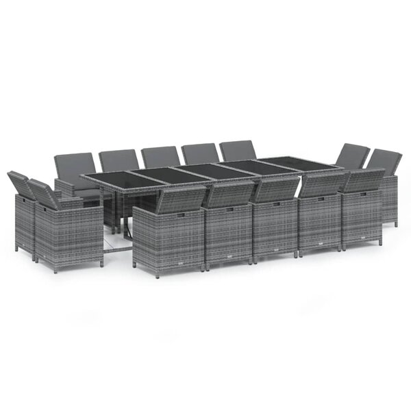vidaXL Ensemble à manger de jardin coussins 15 Pièces Résine tressée Gris