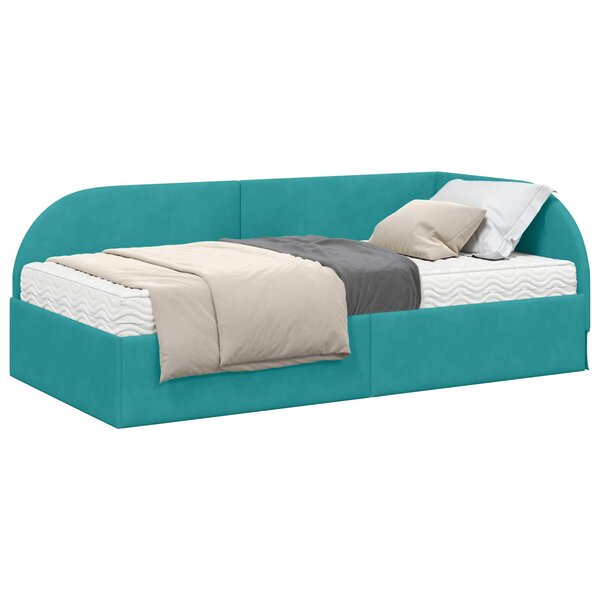 vidaXL Cadre de lit d'angle avec matelas 2 pc Turquoise 100 x 200 cm