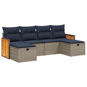 vidaXL Salon de jardin 6 Pièces avec coussins gris résine tressée