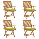 vidaXL Chaises pliables de jardin avec coussins lot de 4 Teck solide