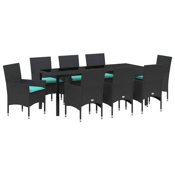 vidaXL Ensemble table et chaises avec coussin 9 Pièces Noir Rotin PE