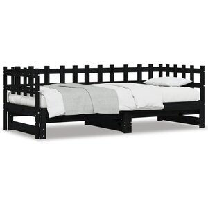 vidaXL Lit coulissant sans matelas noir 2x(80x200) cm Bois massif