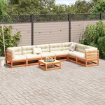 vidaXL Salon de jardin 8 Pièces avec coussins marron cire bois pin massif