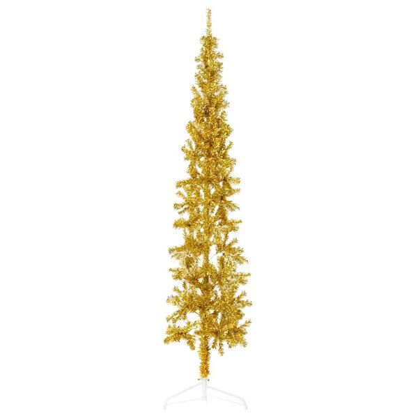 vidaXL Demi sapin de Noël artificiel mince avec support Doré 180 cm