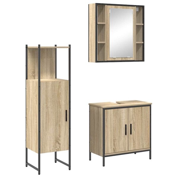 vidaXL Ensemble de mobilier de salle de bain avec étagère 3 Pièces Marron