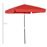 Parasol inclinable rectangulaire métal polyester haute densité 2L x 2l x 2 6H m rouge