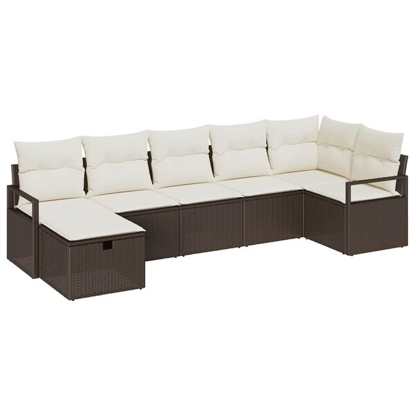 vidaXL Ensemble de canapé de jardin avec coussin 7 Pièces Marron et crème