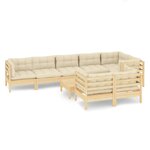 vidaXL Salon de jardin 9 Pièces avec coussins crème bois de pin massif