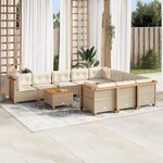 vidaXL Salon de jardin 11 Pièces avec coussins beige résine tressée