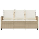vidaXL Canapé de jardin 3 places coussins table beige résine tressée