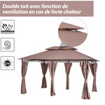 Tonnelle barnum pavillon de jardin style colonial double toit toiles latérales amovibles 3L x 4l x 2 65H m chocolat