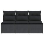 vidaXL Canapé de jardin avec coussins 3 places noir résine tressée