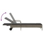 vidaXL Chaise longue avec roues et coussin gris résine tressée