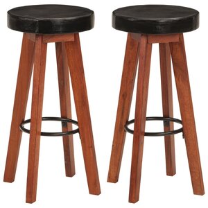 vidaXL Tabourets de bar 2 Pièces Cuir véritable et bois d'acacia solide