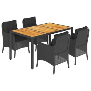 vidaXL Ensemble à manger de jardin coussins 5Pièces Noir Résine tressée