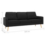 Vidaxl canapé à 3 places noir tissu