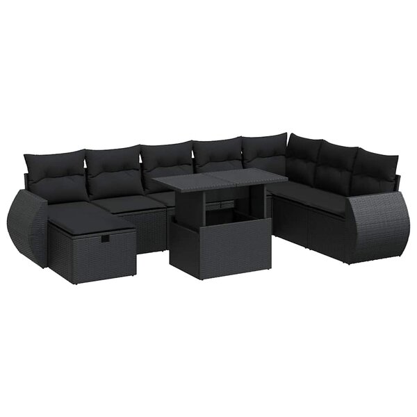 vidaXL Salon de jardin 9 Pièces avec coussins noir résine tressée