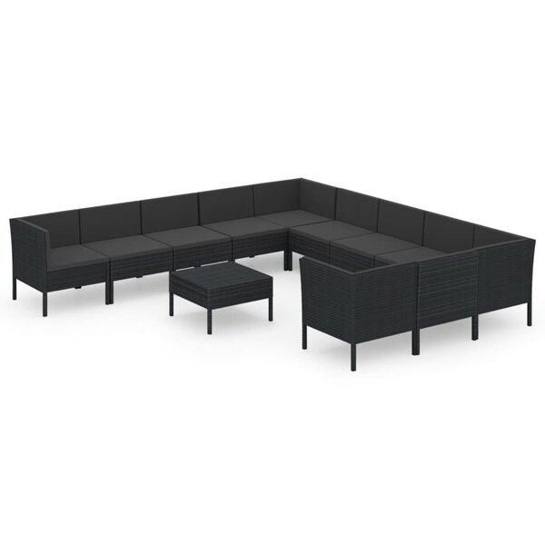 vidaXL Salon de jardin 12 Pièces avec coussins Résine tressée Noir
