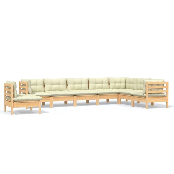 vidaXL Salon de jardin 8 Pièces avec coussins crème Bois de pin massif