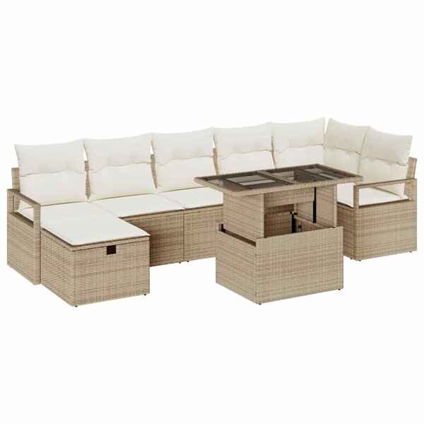 vidaXL Ensemble de canapé de jardin 8 Pièces Beige Poly rotin