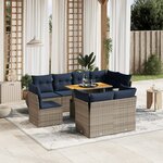 vidaXL Salon de jardin 9 Pièces avec coussins gris résine tressée