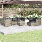 vidaXL Salon de jardin 8 Pièces avec coussins Gris Résine tressée