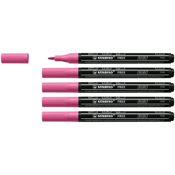 Marqueur pointe fine FREE acrylic T100 rose x 5 STABILO