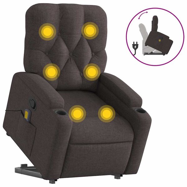 vidaXL Fauteuil inclinable de massage Marron foncé Tissu