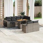 vidaXL Salon de jardin 11 Pièces avec coussins gris résine tressée