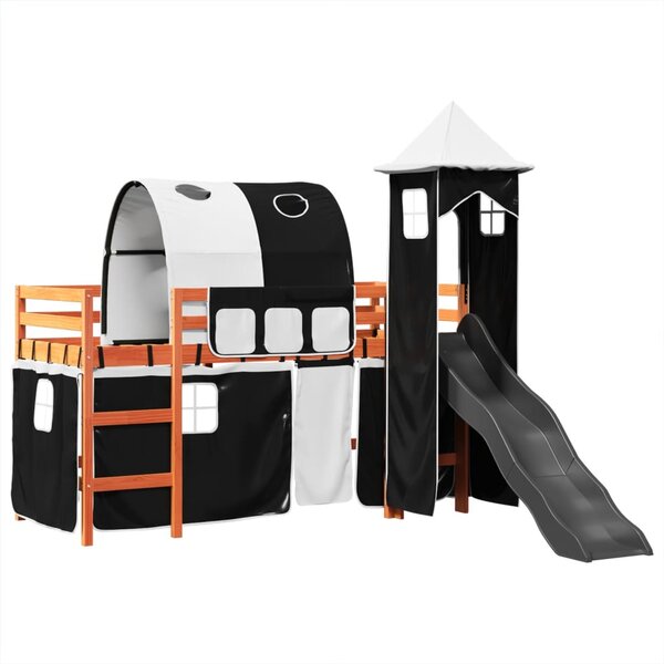 vidaXL Lit mezzanine enfants avec tour blanc/noir 80x200cm pin massif