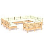Salon de jardin meuble d'extérieur ensemble de mobilier 11 pièces avec coussins crème bois de pin solide 02_0015325