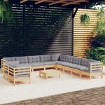vidaXL Salon de jardin 12 Pièces avec coussins gris Bois de pin solide