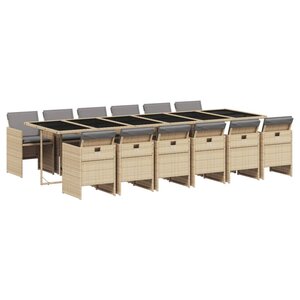 vidaXL Ensemble à manger de jardin coussins 13 Pièces mélange beige rotin
