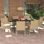 vidaXL Ensemble à manger de jardin et coussins 7 Pièces Poly rotin Beige
