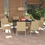 vidaXL Meubles à dîner de jardin et coussins 7 Pièces Poly rotin Beige